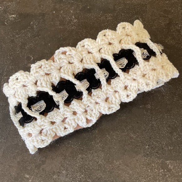 Handmade cashmere lined chunky knit winter ear warmer headband one of a kind - Picture 5 of 12